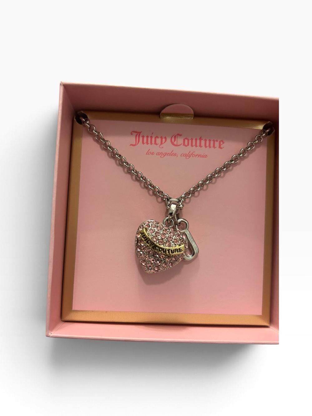 Juicy Couture Pink Crystal Heart Pendant Necklace